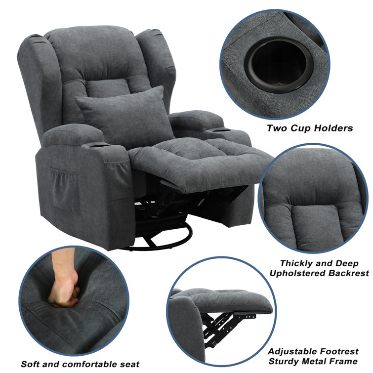 Manual Glider Recliner Swivel Rocking Chair with Lumbar Pillow Cup Holders Latitude Run Leather Type: Brown