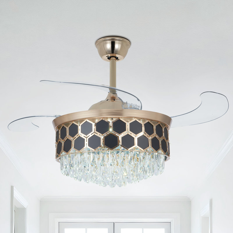 Ventilateur de plafond moderne en cristal de 42 po avec DEL et télécommande, 3 vitesses, 3 couleurs changeantes