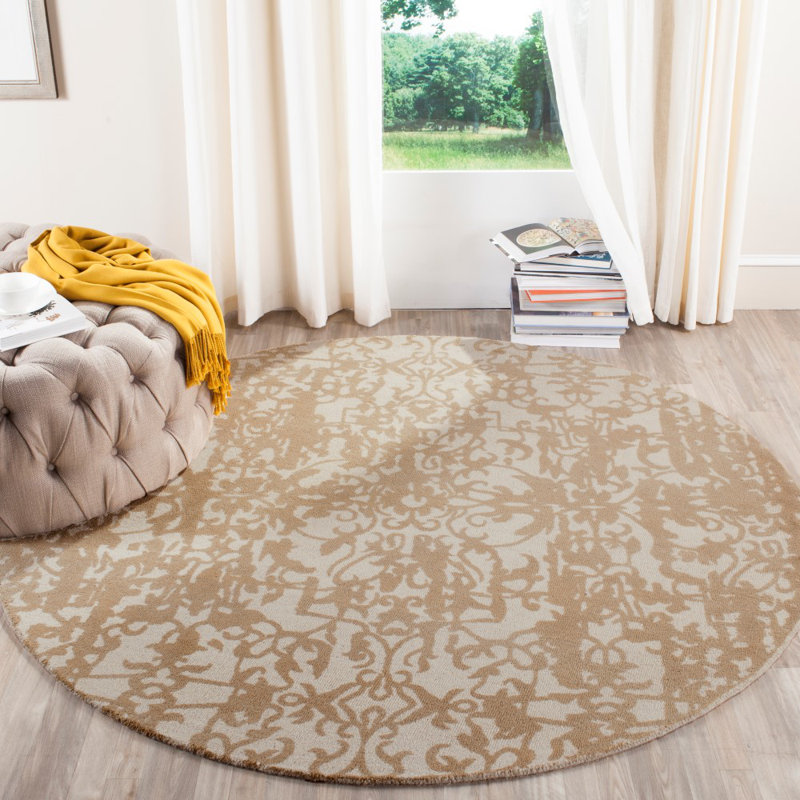 Hand-Tufted Ivory and Sand Wool Square Rug 6' x 6'