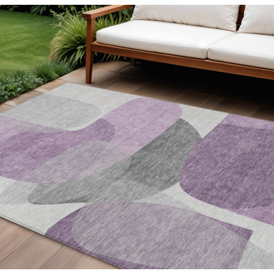 Tapis d'extérieur lavable abstrait mauve et gris 10 pi x 14 pi