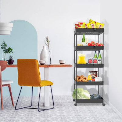 5-Tier Rolling Cart, Bathroom Storage Organizer Utility Cart, Mobile Shelving Unit Slide Out Shelves