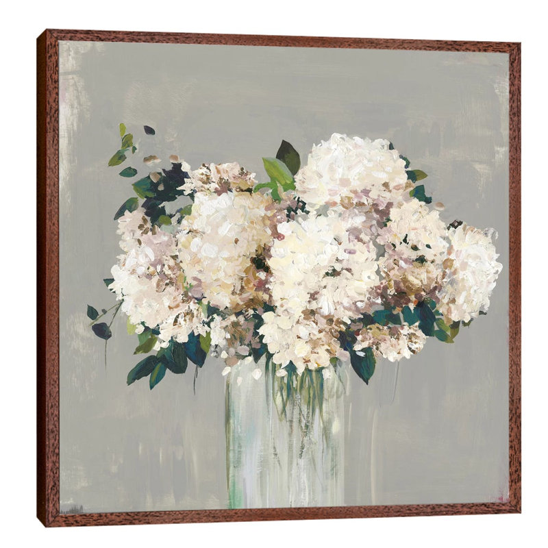 White Hydrangea by Allison Pearce - Wrapped Canvas Painting, Brown Framed, 93.98 cm H x 93.98 cm W