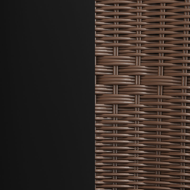 Amlie 28'' Square Glass Metal Table with Rattan Edging and 2 Rattan Stack Chairs, Dark Brown