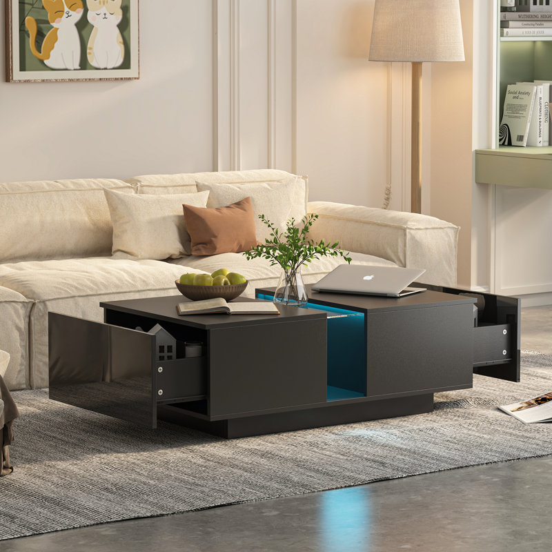 Pedestal Coffee Table with Storage, Black