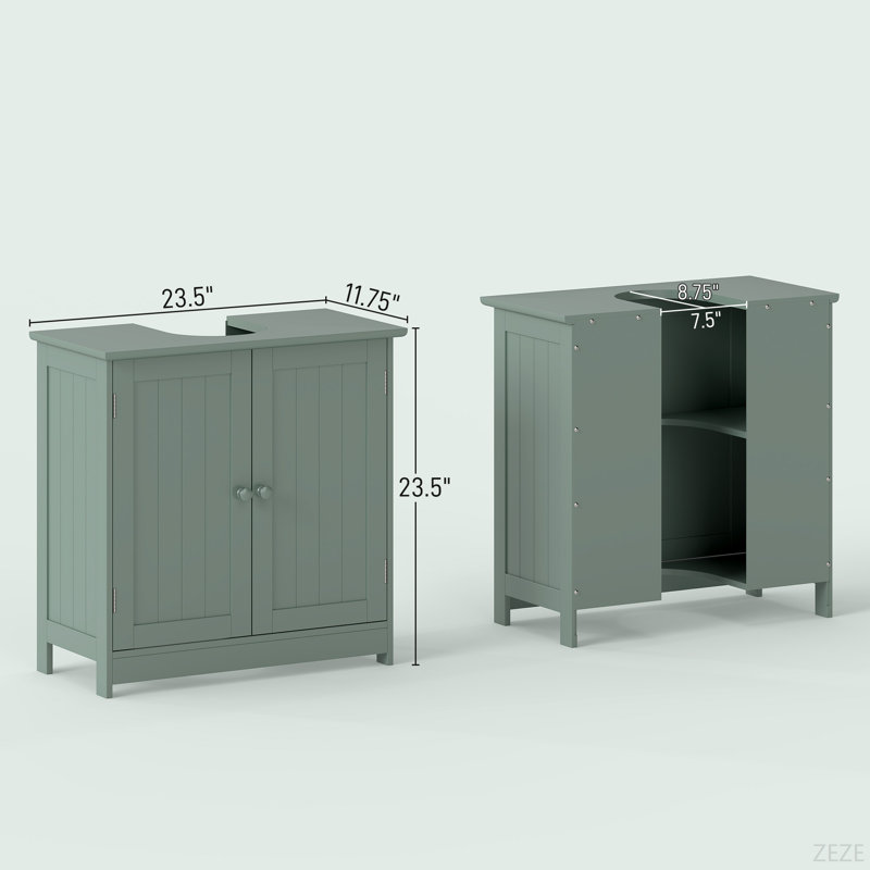 Armoire de meuble-lavabo sous le lavabo avec 2 portes et tablette réglable (sans lavabo de salle de bain), Vert foncé
