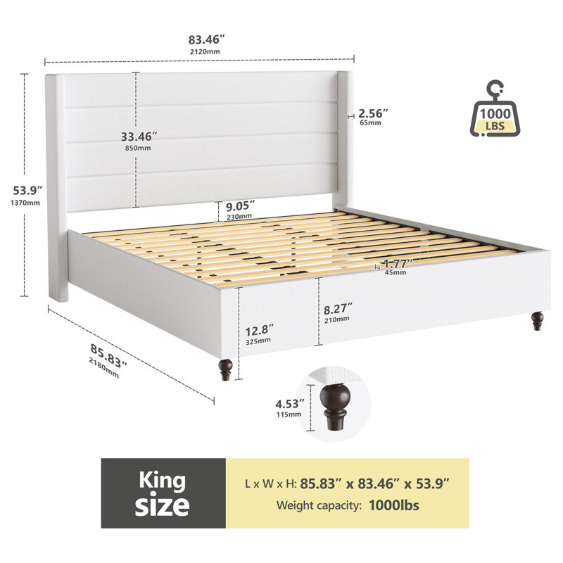 Modern Platform Bed Frame with Slatted Design, King