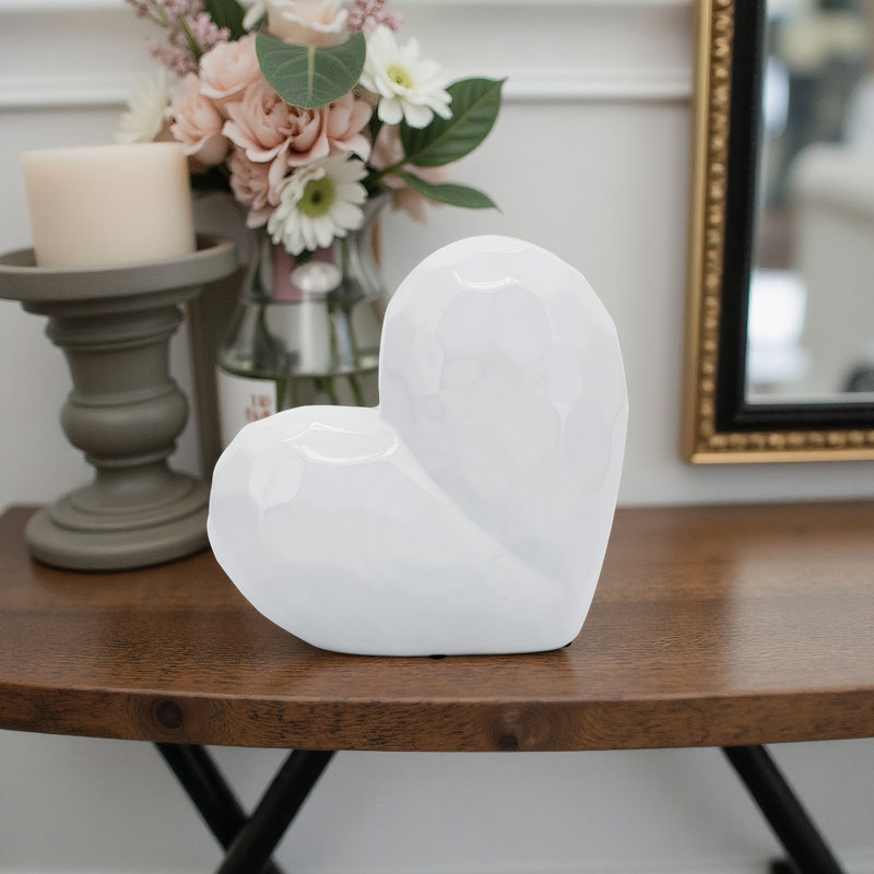 Millsap Ceramic Geometric Heart Sculpture, 8" H x 3" W x 8" D, White