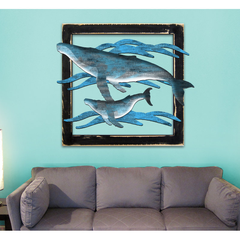 Décoration murale baleines en bois, H 20 po x l 18 po