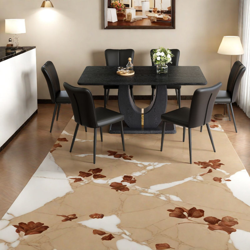 Ensemble de table de salle à manger moderne en bois MDF pour 6 personnes, avec chaises confortables en cuir synthétique