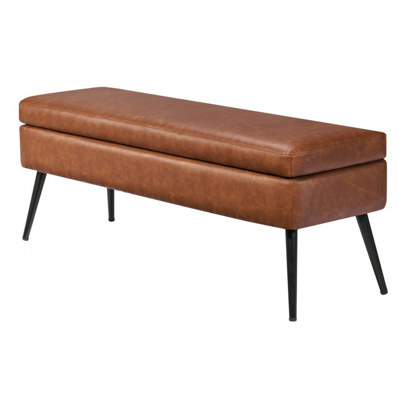 PU Leather Storage Ottoman Bench Bench with Storage and Metal Legs, 17.7" H x 47.2" W x 14" D, Brown