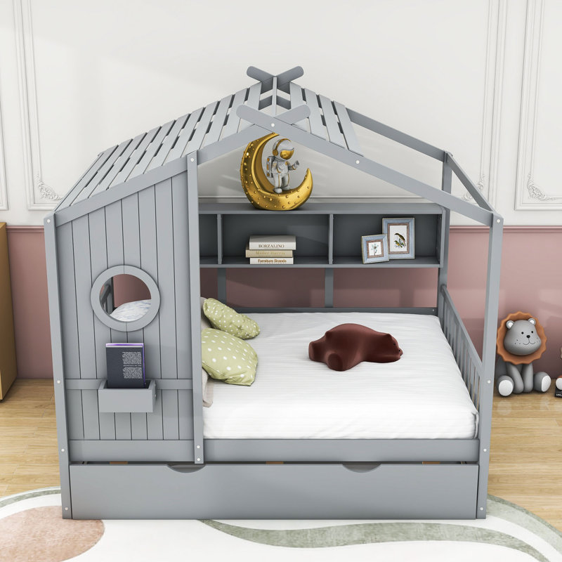 Lit plateforme avec lit gigogne Adaure, Complète, gris