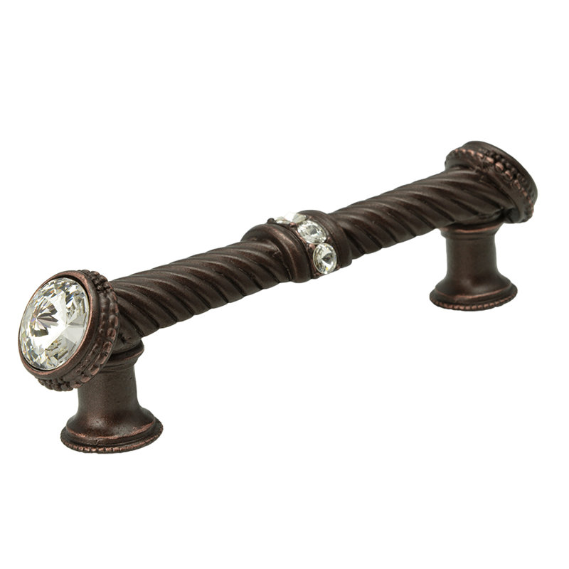 Caché 5 inches c.c. large pull with end & center 7 rivoli Swarovski Clear Crystals in Chalice, 4", Oil Rubbed Bronze