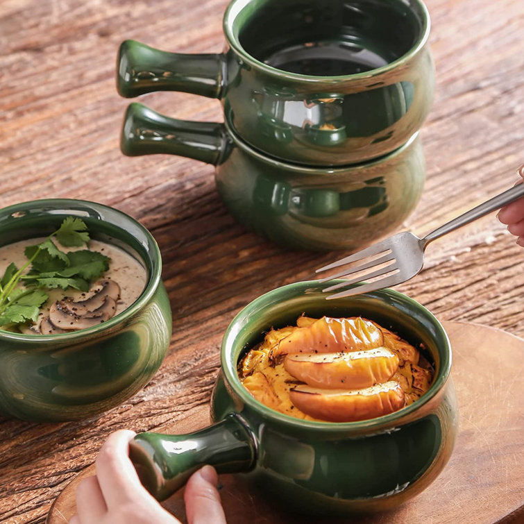 French Onion Soup Crock Bowls with Handles and Lids, Stoneware