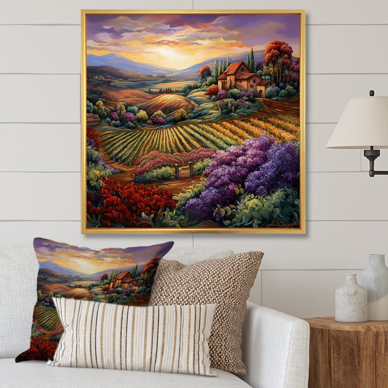 Vineyard Charm Vivid, impression sur toile, H 36 po x l 36 po x P 1,5 po, Cadre flottant doré