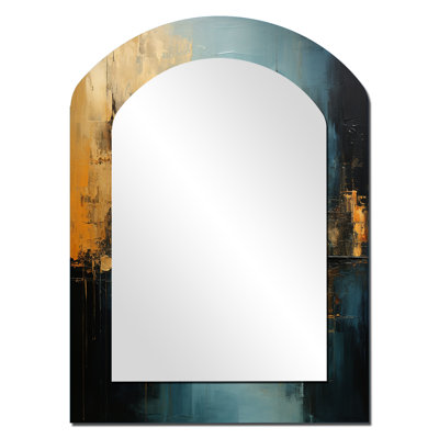 Teal Orange Bold Energy I - Dams Asymmetrical Decorative Mirror, Modern Freeform Large Wall Mirror, Printed Metal Art