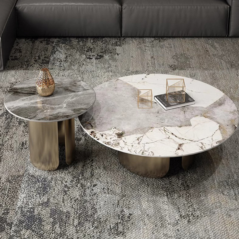 Italian style sintered stone tea table, 14.9" H x 35.4" L x 35.4" W, Gold