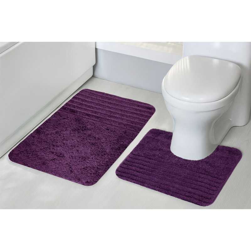 Chenille Soft High Density Anti Slip Linear Bath Mat Set, Purple