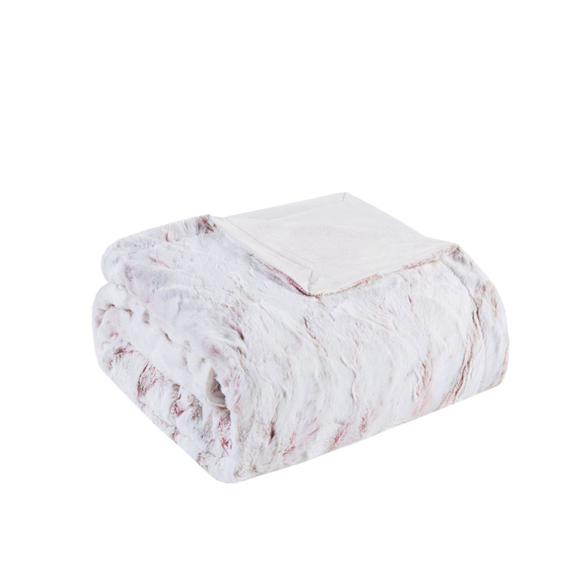 Jeté en fausse fourrure surdimensionné, Blanc / rosé