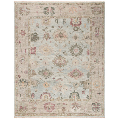 Oriental Hand-Knotted Wool Light Blue / Sage Area Rug