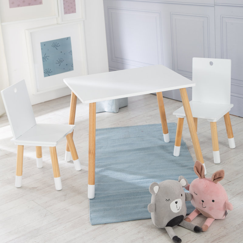 Kids 3 Piece Rectangular Play Or Activity Table and Chair Set, Brown, White