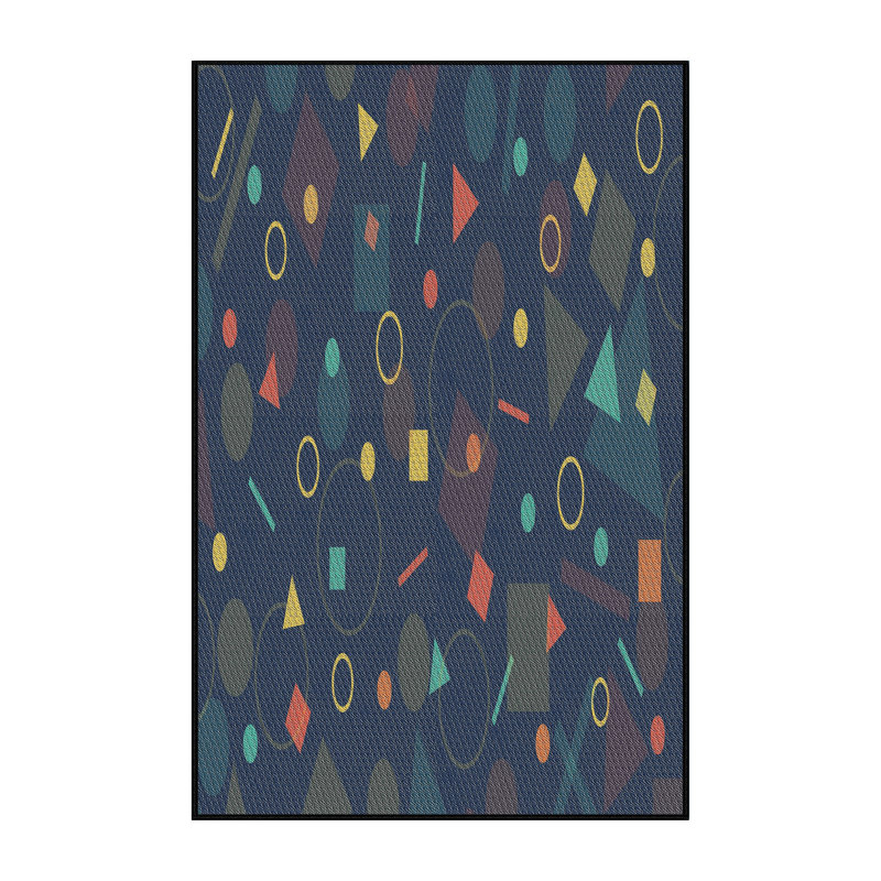 Tapis bleu/orange/jaune à motifs, Rectangle 8 pi x 10 pi