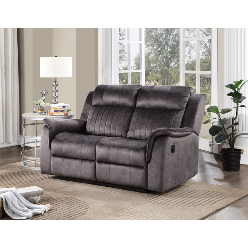 Upholstered 62'' Power Reclining Loveseat, Dark Gray Faux Suede