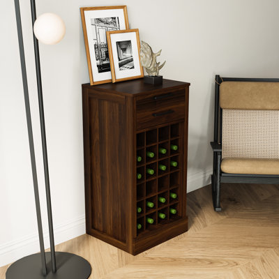 Armoire de rangement pour 28 vins - Buffet noyer brun pour votre maison