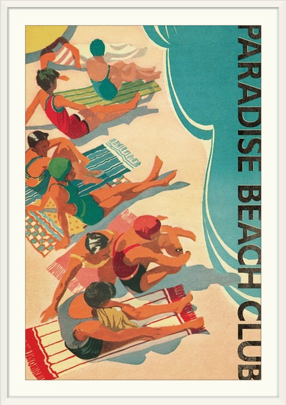 « paradise beach club », impression, H 32 po x l 24 po x P 1 po, Cadre blanc