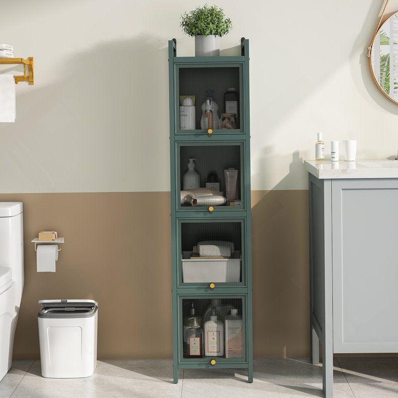Armoire moderne en verre à quatre niveaux avec rangement à cinq niveaux, Vert foncé