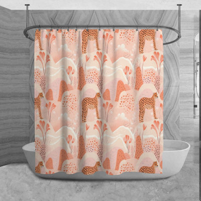Cheetah Shower Curtain Animals Bathroom Decor Pink