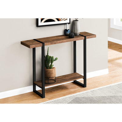 Bedroom Console With Brown Laminate Top - Metal Legs, Modern Touch, Extra Storage Shelf Narrow For Living Room Reclaimed Wood-Look, Black Metal, Contemporary Look, Assembly Included