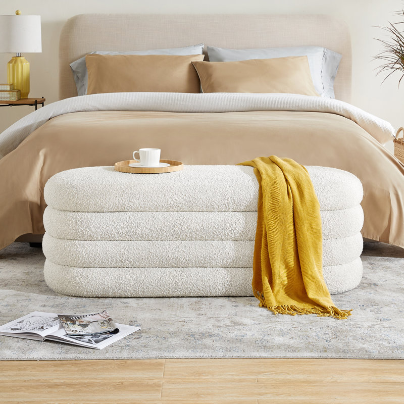 Polyester Upholstered Storage Bench, White