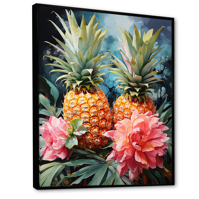 Pineapples Floral Bouquet IV - ferme, reproduction sur toile, Cadre photo argenté, H 32 po x l 24 po x P 1 po