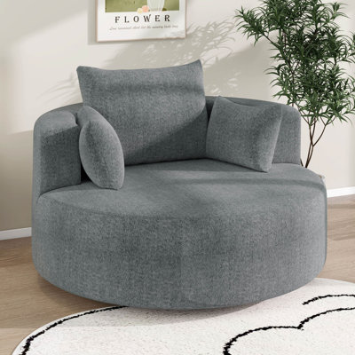 360° Swivel Accent Chair, Modern Comfy Chenille Extra Wide & Deep Seat Round Barrel Chair With 3 Removable Pillows
