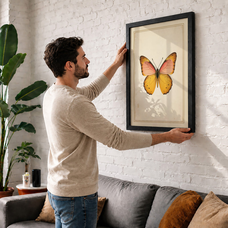 Centered Butterfly Botanical - Framed Print, Walnut, A1 - 84.1 x 59.4 cm