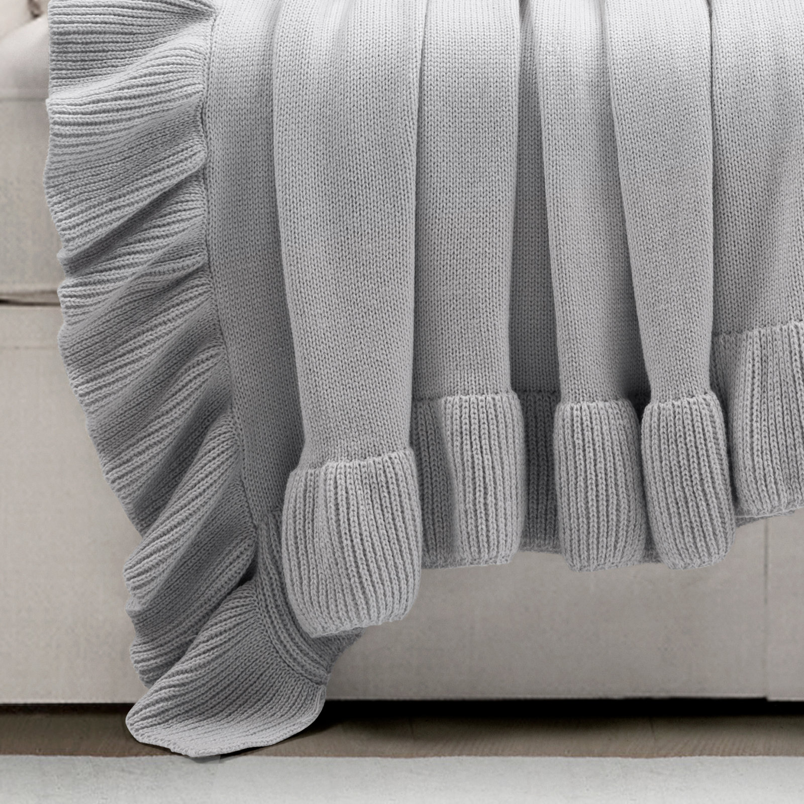 Padraic Plastic / Acrylic Knitted Throw Blanket, Light Gray