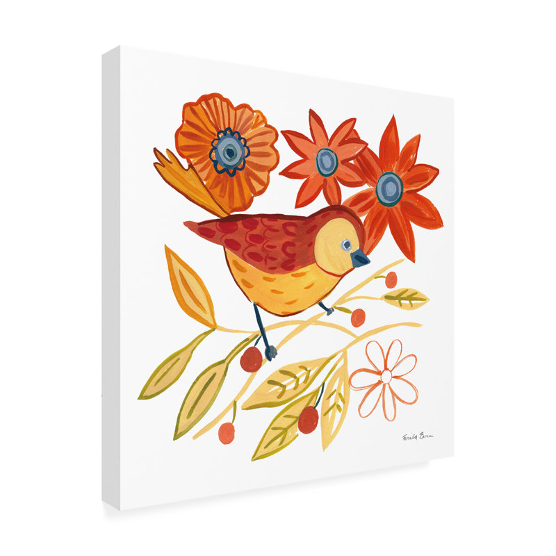 Art sur toile «Orange Bird III» par Farida Zaman, H 14 po x l 14 po x P 2 po