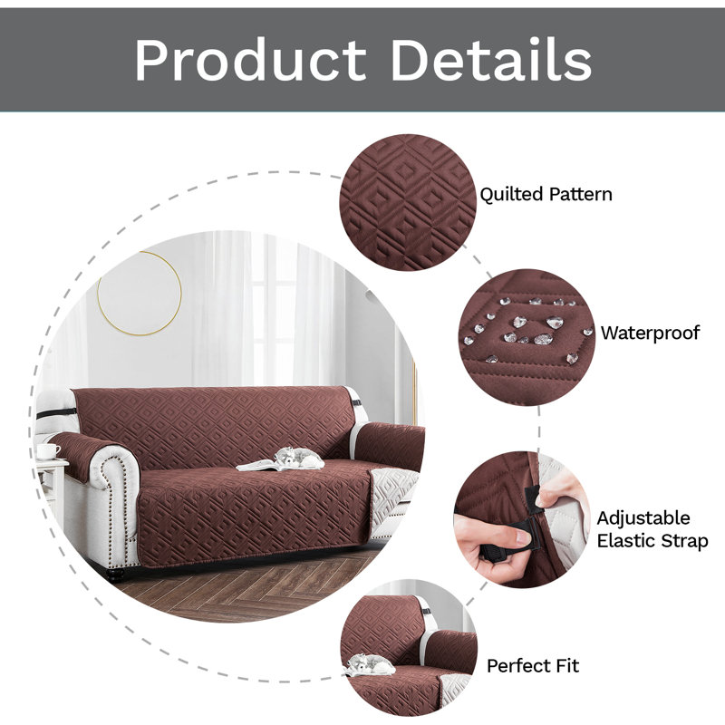 Water Resistant Sofa Protector – Reversible Quilted Couch Cover with Elastic Strap, Machine Washable, Brown/Beige