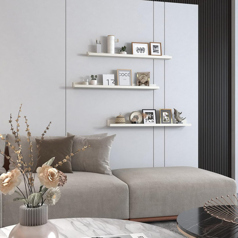 Tablettes flottantes murales, ensemble de 3 tablettes longues en bois pour salon, salle à manger, cuisine, bureau, blanc crème