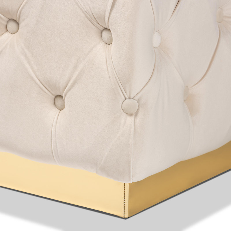 108cm Wide Tufted Rectangle Solid Colour Footstool Ottoman, Beige