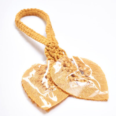 2 Pack Boho Curtain Tiebacks,Hand Knitting Cotton Curtain Holdbacks with Adjustable Natural Wooden Bead,Double Leaves Farmhouse Theme Curtain Tie Backs, for Indoor Outdoor Drapes Decorative,(Orange)