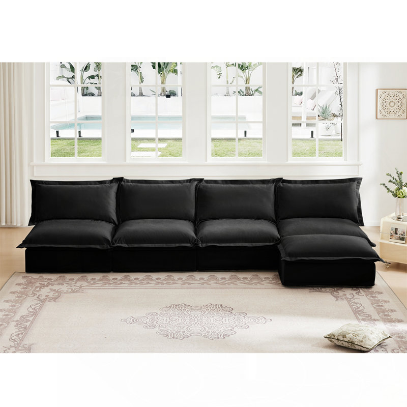 Canapé modulaire confortable pour repose-pieds, Noir, noir, noir, noir