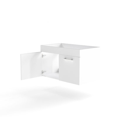 Meuble-lavabo mural 32 po blanc brillant avec portes doubles, armoire de salle de bain murale seulement, excluant le lavabo et le robinet en céramique, charnières à fermeture douce, longues poignées en métal, blanc brillant
