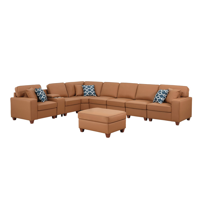 Canapé modulaire à accoudoirs carrés 151,25 po, Similicuir brun Becky