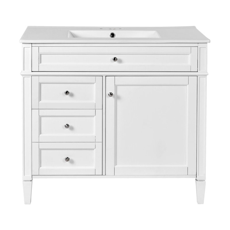 Meuble-lavabo 36 po avec lavabo supérieur, Argent argent, Blanc