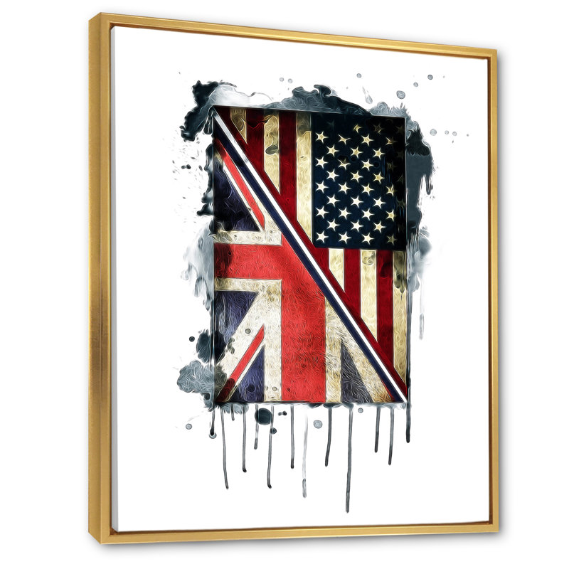 «Vintage British and American Flag - Floater Frame», impression sur toile