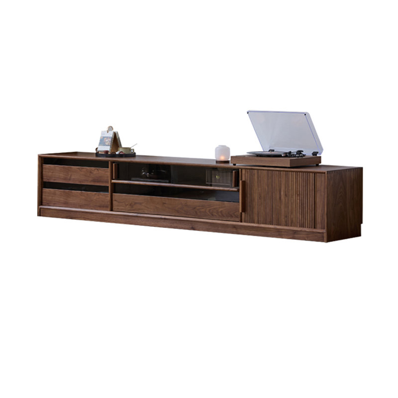 Nordic Style Walnut Wood TV Stand, 17.71"H x 86.61"L x 15.75"W