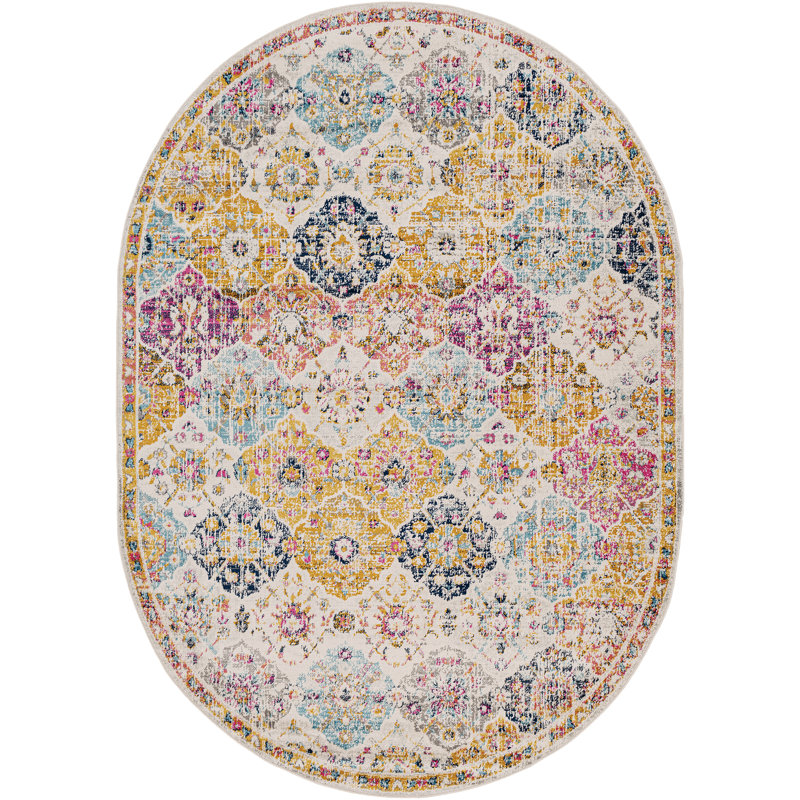 Sterne Machine Woven Beige/Blue/Orange/Pink/Teal/Yellow Indoor Rug, Oval 200 x 275 cm
