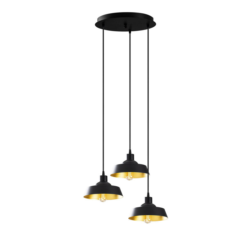 Luminaire suspendu en forme de dôme à 3 lumières Excalibur, Noir