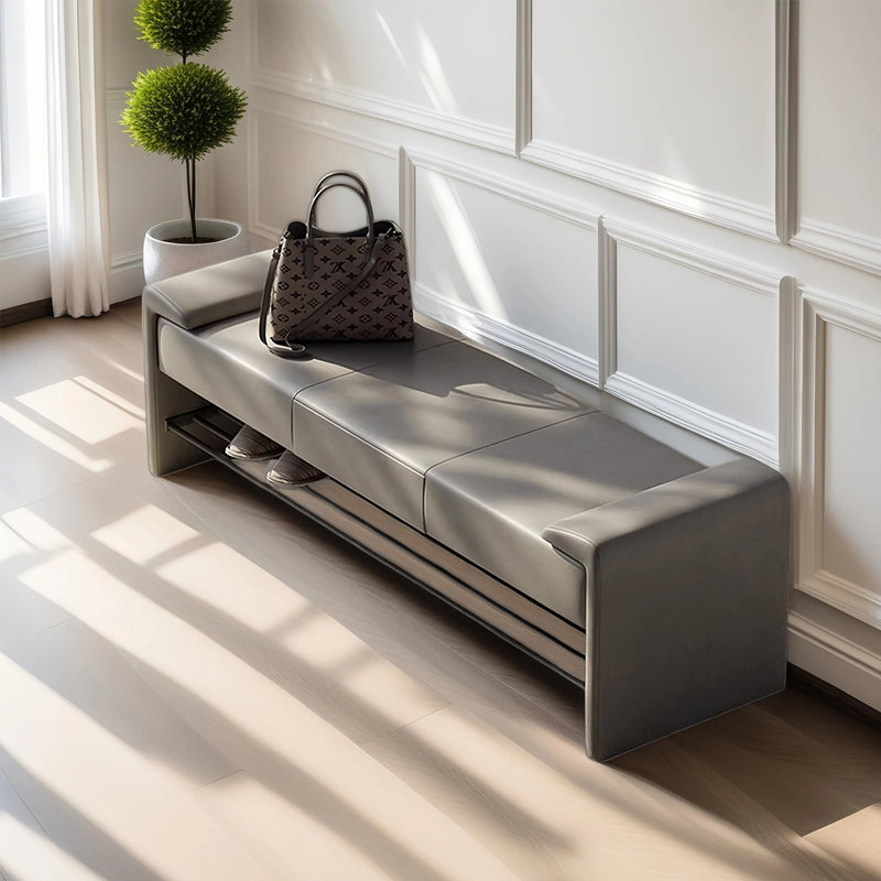 Banc à chaussures en cuir massif de style italien, Gris
